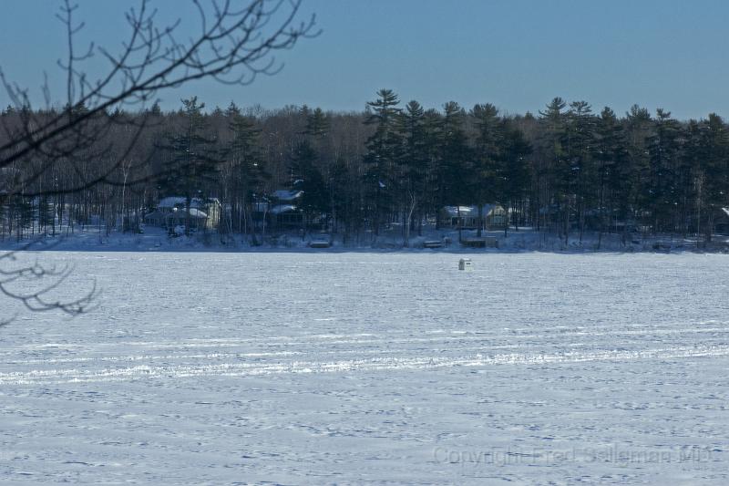 20080104_144649 D70 F.jpg - Winter scene, Long Lake, Maine.  Note snowmobile tracks and ice-fishing house